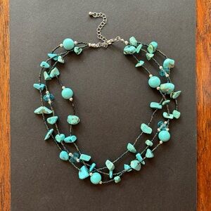 Turquoise & Howlite Beaded Necklace – Blue Stone & Seed Beads | 19IN